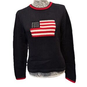 Vintage American Flag Knitted Casual Corner  100% Cotton Sweater Size M